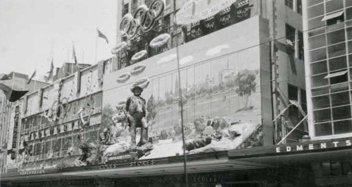 Dekoration in Melbourne anlässlich Olympia 1956. Star der Spiele: Agnes Keleti.