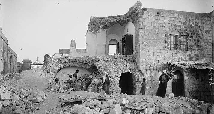 Der Ölberg nach dem Erdbeben von 1927 – aktuell üben die Israelis für den Ernstfall.