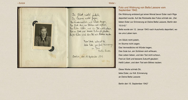 Auf der deutschsprachigen Internetseite von Yad Vashem findet sich auch das Posiealbum einer Berliner Jüdin, die im Holocaust starb.