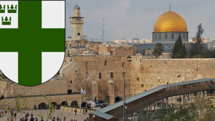 Seit dem vergangenen Jahr ist der St. Lazarus-Orden wieder in Jerusalem angesiedelt. (Im Bild: Das Wappen des Ordens und die Stadt Jerusalem)