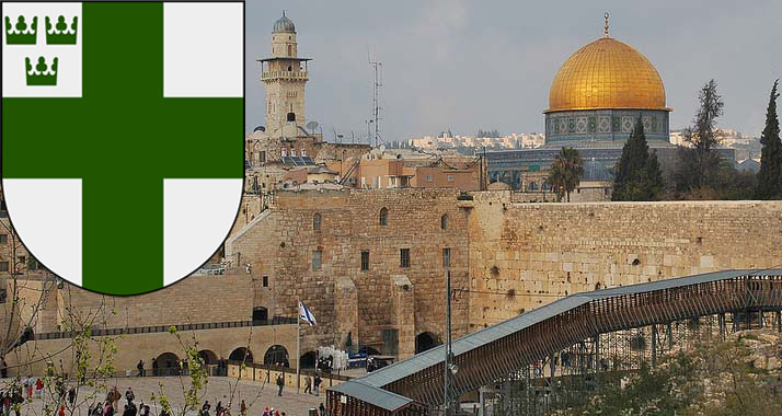 Seit dem vergangenen Jahr ist der St. Lazarus-Orden wieder in Jerusalem angesiedelt. (Im Bild: Das Wappen des Ordens und die Stadt Jerusalem)