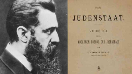 Theodor Herzl und sein bekanntestes Werk "Judenstaat".