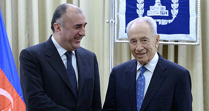 Sprachen über den Iran: Israels Staatspräsident Peres und der aserbaidschanische Außenminister Mammadyarov (l.)