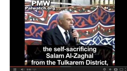 Der Fatah-Vertreter Sultan Abu al-Einein bei einer Lobesrede für den Mörder des Israelis Evjatal Borovsky.