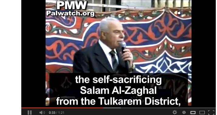 Der Fatah-Vertreter Sultan Abu al-Einein bei einer Lobesrede für den Mörder des Israelis Evjatal Borovsky.