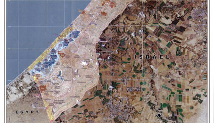 Ganei Tal gehörte zum Siedlungsblock Gusch Katif (blau markiert) im Süden des Gazastreifens.