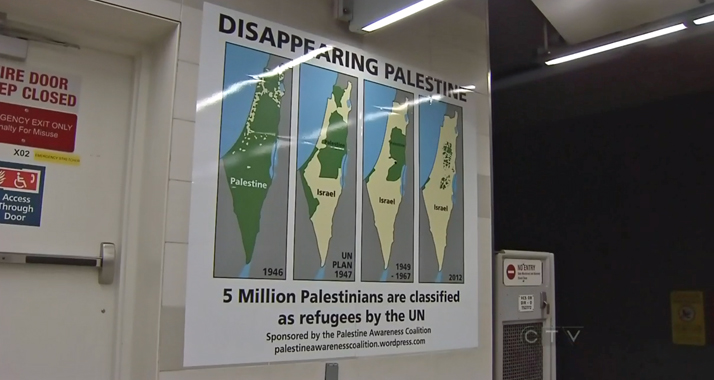 Pro-palästinensisches Plakat an einer Haltestelle in Vancouver