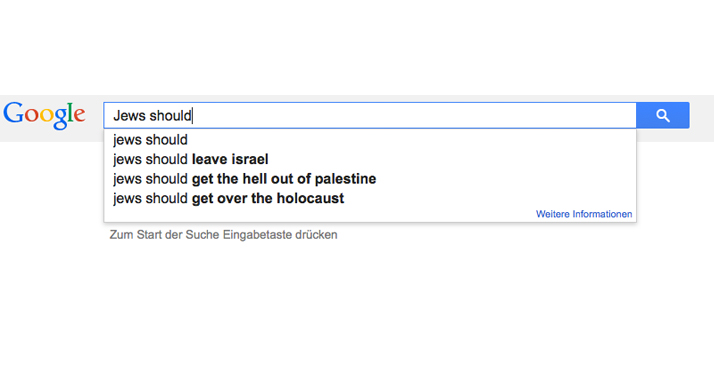 Israel und Palästina verlassen, den Holocaust überwinden: Das sind Googles Empfehlungen für Juden.