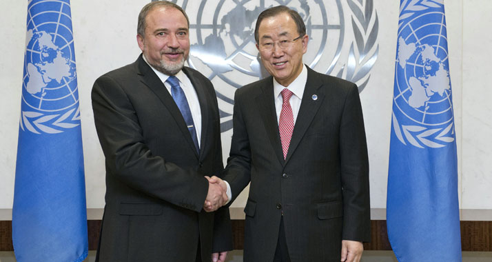 Der israelische Außenminister Lieberman (l.) am Mittwoch mit UN-Generalsekretär Ban in New York