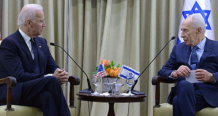 Bezüglich der Zweistaatenlösung sind sich Biden (l.) und Peres einig.