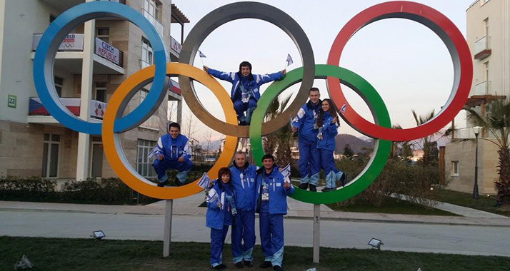In den Ringen stehen vier der fünf israelischen Olympia-Athleten (v.l.n.r.): Vladislav Bykanov, Alexei Bychenko, Evgeni Krasnopolsky und Andrea Davidovich