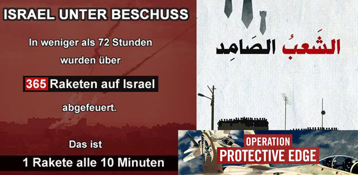 Bilder der israelischen Botschaft (links), der Hamas (oben rechts) und der israelischen Armee (unten rechts)