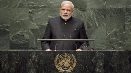Indiens Premier Modi sprach zur 69. UN-Generalversammlung und traf sich später mit seinem israelischen Amtskollegen Netanjahu.