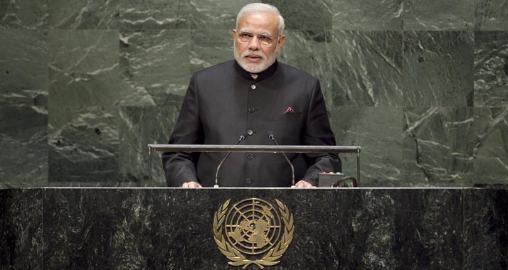 Indiens Premier Modi sprach zur 69. UN-Generalversammlung und traf sich später mit seinem israelischen Amtskollegen Netanjahu.