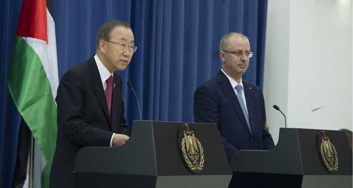UN-Generalsekretär Ban (l.) bekundete im Beisein von Premier Hamdallah seine Hoffnung auf eine schnelle politische Lösung des Nahost-Konflikts.