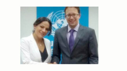 Leiterin der Donatorenbeziehungen bei der UNRWA, Virginia Villar-Arribar, und der Direktor des KfW-Büros in Ramallah/Al-Bireh, Thomas Eisenbach