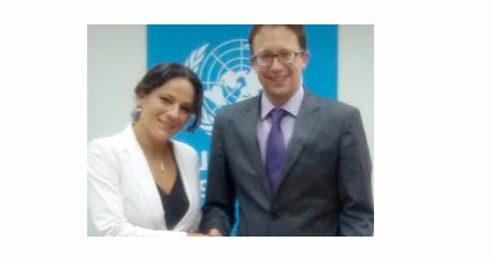 Leiterin der Donatorenbeziehungen bei der UNRWA, Virginia Villar-Arribar, und der Direktor des KfW-Büros in Ramallah/Al-Bireh, Thomas Eisenbach