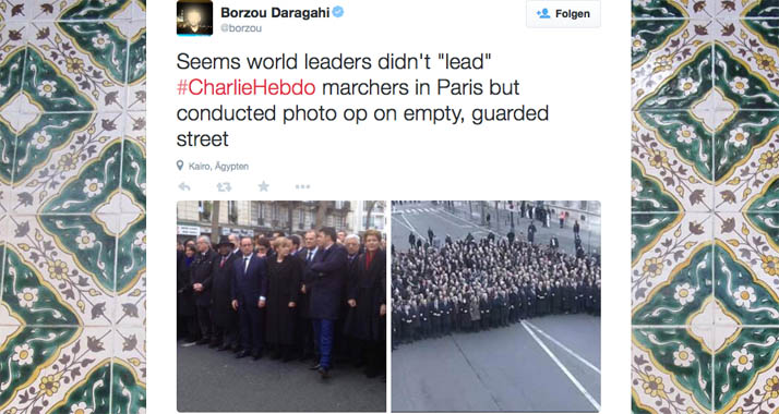 In den sozialen Netzwerken tauchten nun Bilder auf, die die Staatsoberhäupter in einer Nebenstraße zeigen.