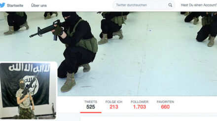 Diese Seite zeigt das Profil, das ein IS-Anhänger bei Twitter eingerichtet hat. Viele Unterstützer der Terrorgruppe haben ein zusätzliches Konto, auf das sie zurückgreifen können, wenn eines gesperrt wurde