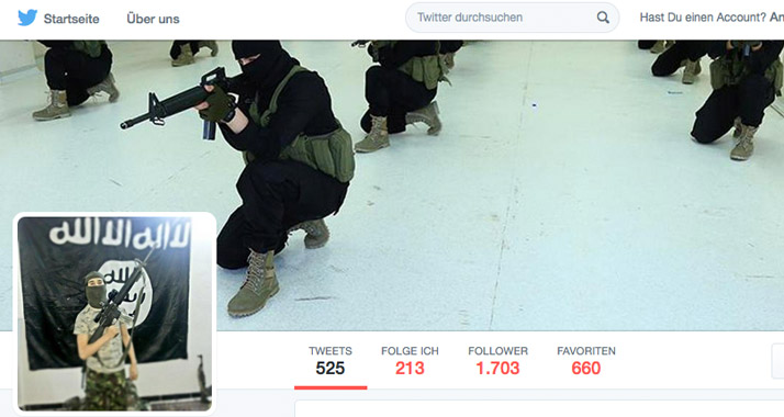 Diese Seite zeigt das Profil, das ein IS-Anhänger bei Twitter eingerichtet hat. Viele Unterstützer der Terrorgruppe haben ein zusätzliches Konto, auf das sie zurückgreifen können, wenn eines gesperrt wurde