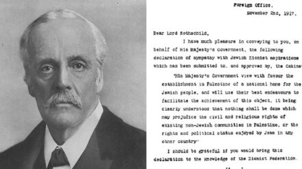 Der damalige britische Außenminister Arthur James Balfour sandte die Deklaration am 2. November 1917 an den Zionisten Lionel Walter Rothschild