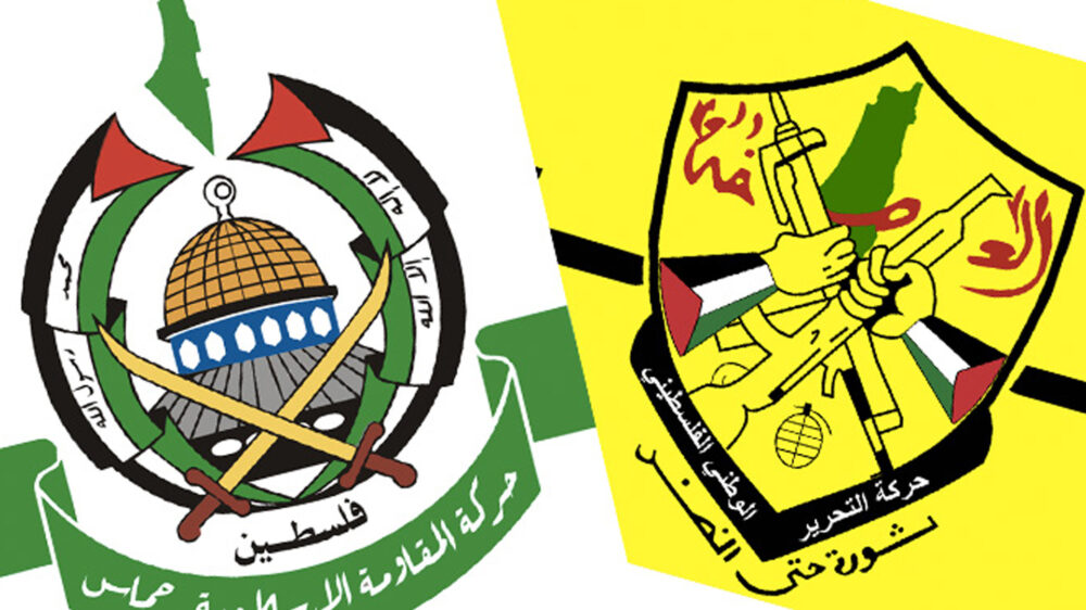 Wappen der Hamas (links) und der Fatah (rechts). Die beiden Gruppen haben ihre Versöhnung verkündet.