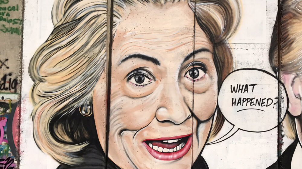 Das Hillary-Clinton-Graffiti des australischen Künstlers Lushsux bei Bethlehem