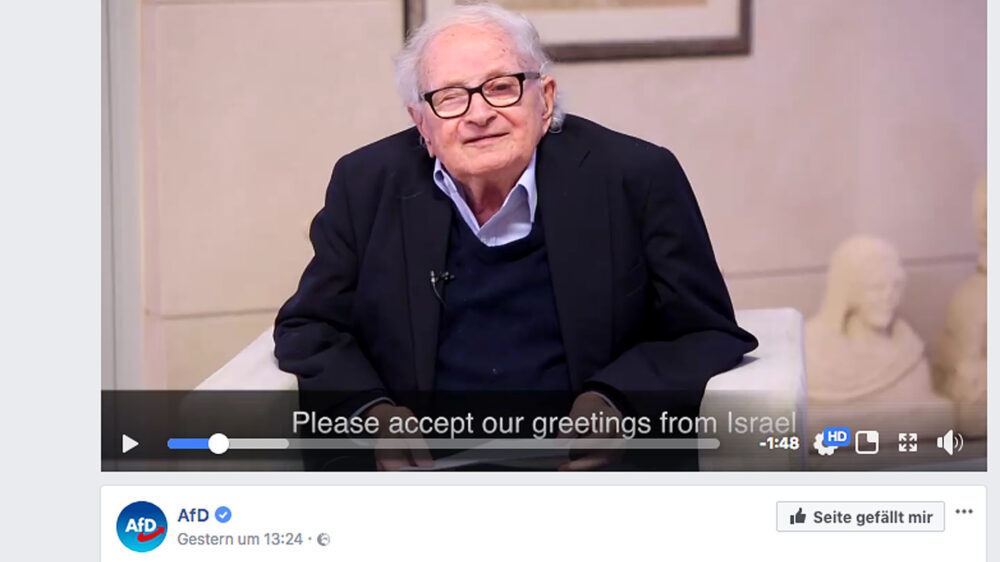 In dem Video bekundet Eitan seine Wertschätzung gegenüber der AfD