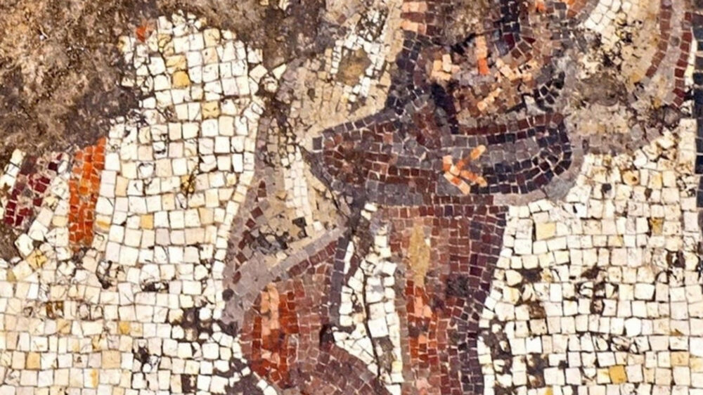 Ein Ausschnitt des fein gearbeiteten Mosaiks, das die Israelische Altertumsbehörde am Donnerstag in Caesarea gefunden hat