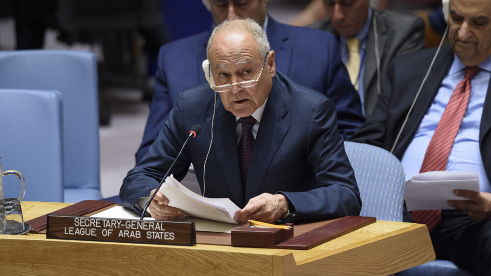 Der Generalsekretär der Arabischen Liga, Ahmed Abul Gheit, hat am 13. Juni vor dem UN-Sicherheitsrat gesprochen
