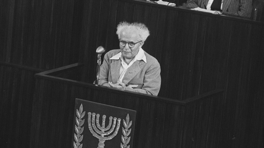David Ben-Gurion 1949 in der Knesset in Tel Aviv: „Es wird immer nur eine Hauptstadt geben“