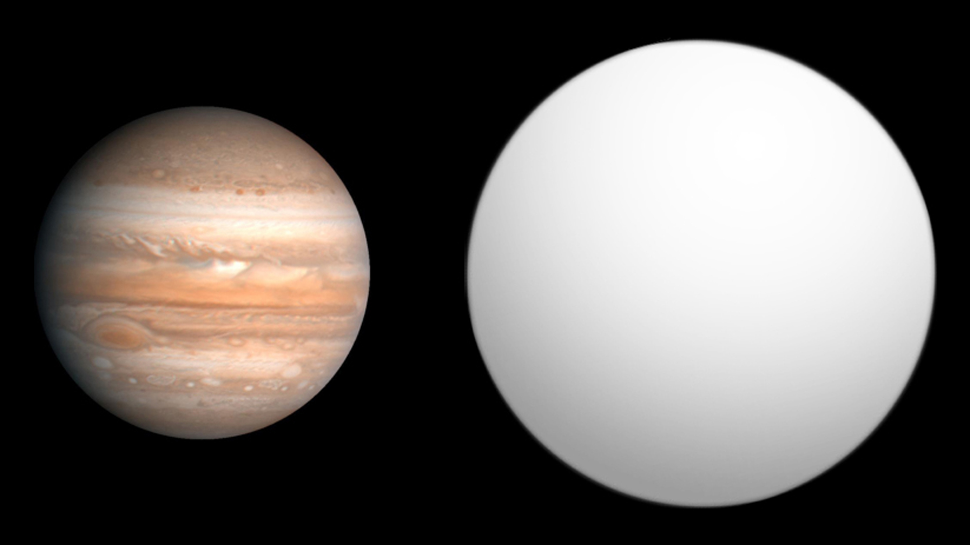 Größenvergleich zwischen Alef (r.) und dem Saturn