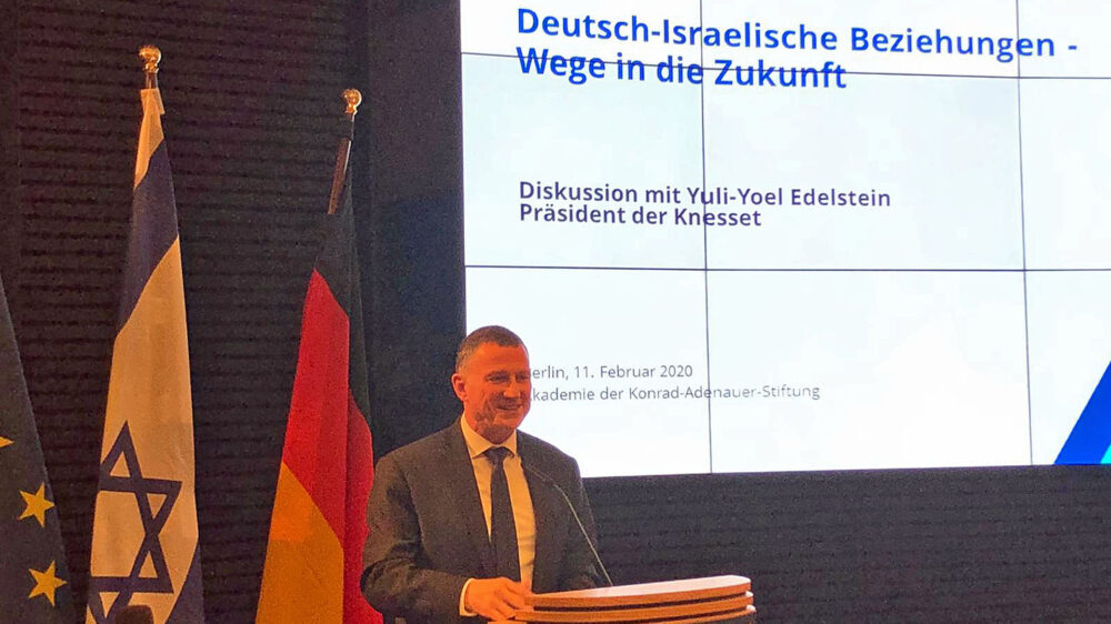 Befasste sich mit den deutsch-israelischen Beziehungen: Knessetsprecher Edelstein am Dienstagabend in Berlin