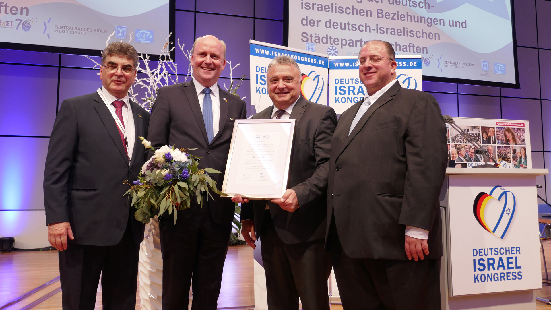 Beim 5. Deutschen Israelkongress 2018 wurde Uwe Becker wegen seines Einsatzes für den jüdischen Staat geehrt