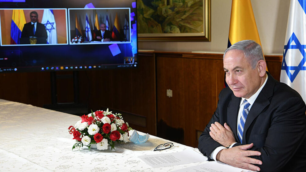 Mit Bild und Ton: Der israelische Premier Netanjahu im Ferngespräch mit dem kolumbianischen Präsidenten Duque