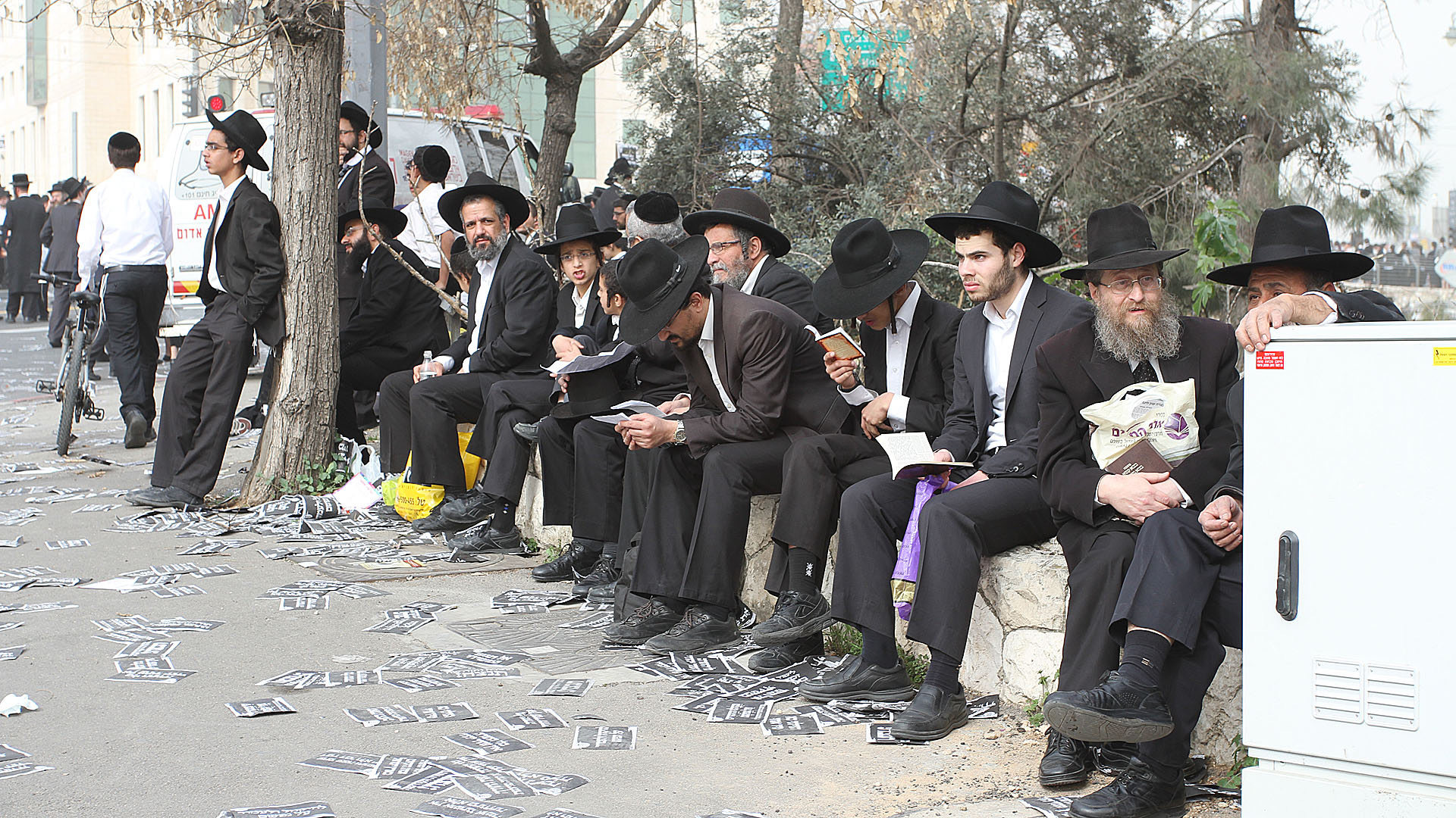 Ultra-orthodoxe Juden in Jerusalem nach einer Demonstration gegen die Wehrpflicht im Jahr 2014