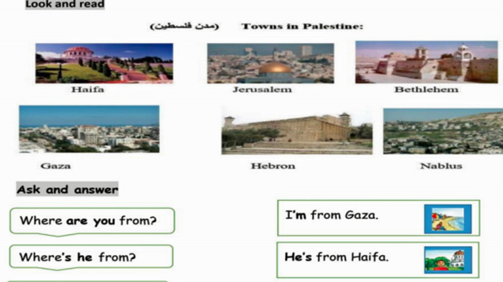Auf diesem von der UNRWA ausgegebenen Arbeitsblatt geht es um „Städte in Palästina“. Auch die israelische Mittelmeerstadt Haifa wird hier aufgeführt.