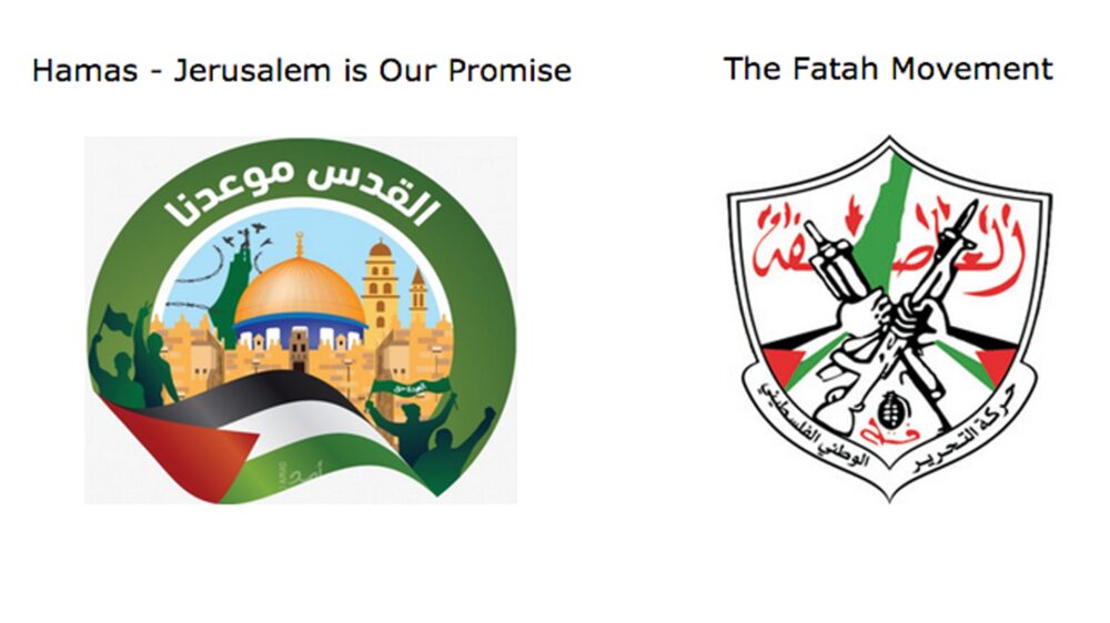Auf den Logos der beiden größten palästinensischen Parteien hat Israel keinen Platz