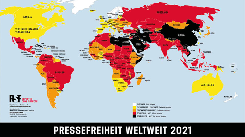 Israel ist auf der Karte orange gefärbt