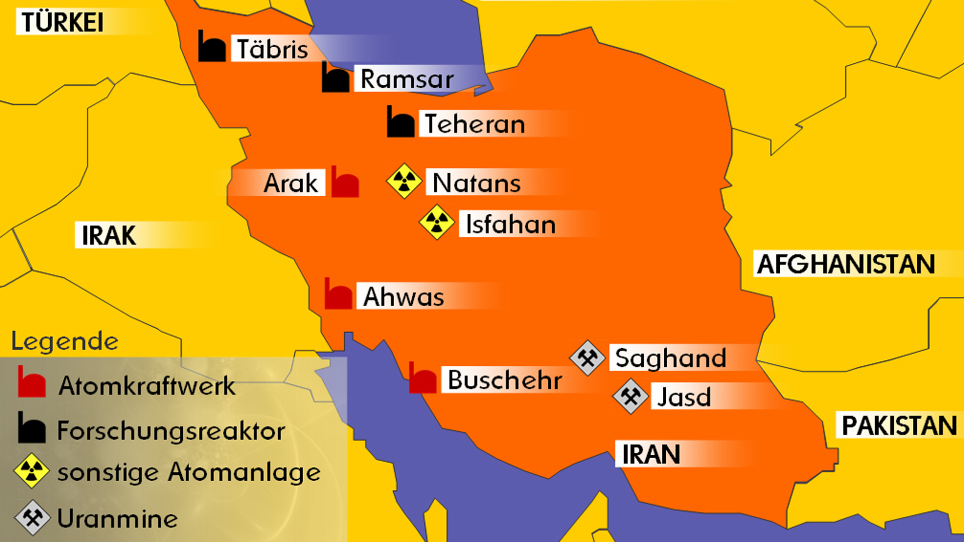 Überblick über die bekannten iranischen Atomanlagen