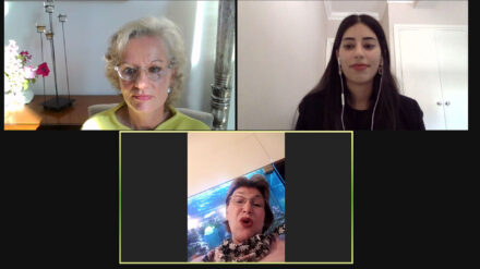 Selbstbewusste Frauen: Bissan Salman (r.) und Jael German (u.) im Gespräch mit Moderatorin Britta Weck