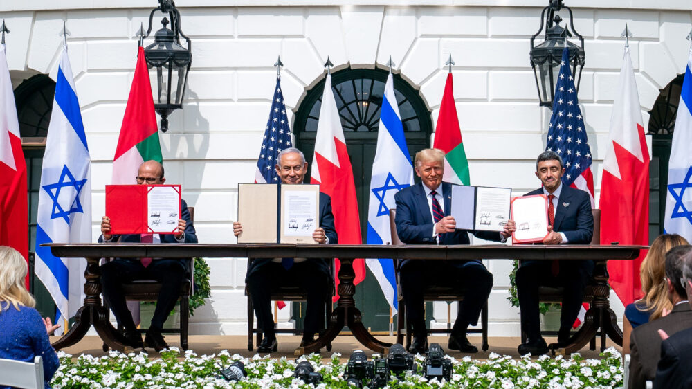 Damals noch mit Trump und Netanjahu: Unterzeichnung der Abkommen mit den Emiraten und Bahrain am 15. September 2020 in Washington