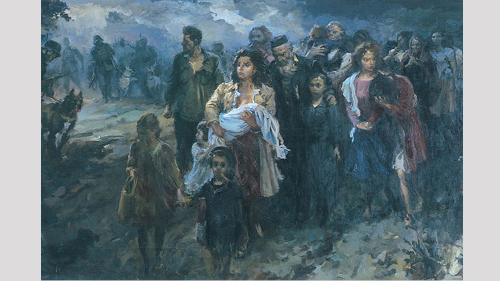 Das Gemälde illustriert das Grauen auf dem Weg zum Massaker