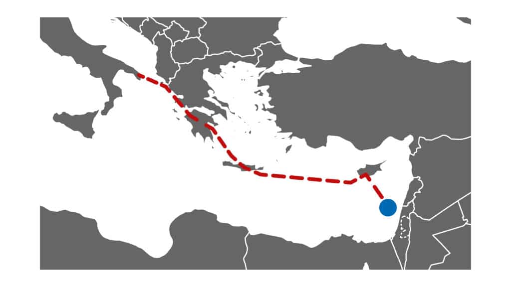 Der Verlauf der geplanten EastMed-Pipiline