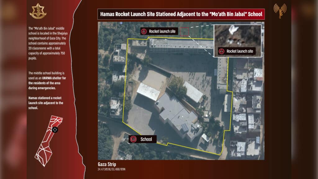 Das Bild zeigt laut Armee Raketen-Startrampen der Hamas in der Nähe von Schulen