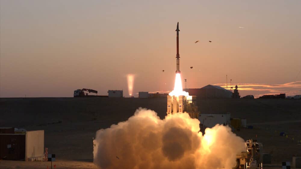 Die israelische Raketenabwehr Davidschleuder, hier bei einem Testlauf im Jahr 2015