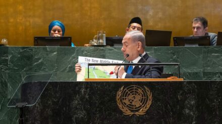 Netanjahu zeigte bei seiner Rede eine Karte des „neuen Nahen Ostens“