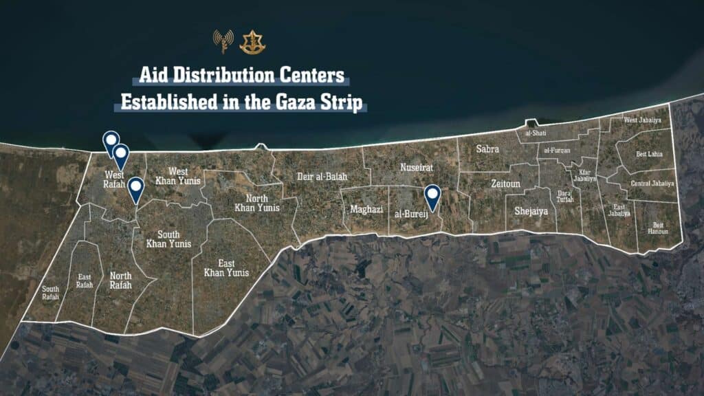 Bislang sind vier Teilstationen im Gazastreifen eingerichtet, wie diese von der israelischen Armee verbreitete Karte zeigt