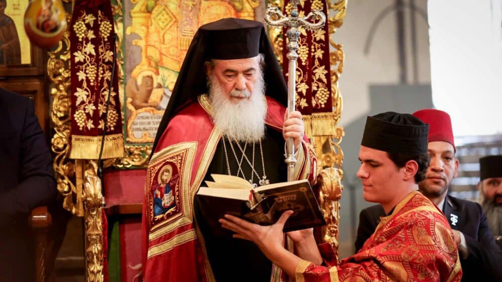 Theofilus III. beim orthodoxen Weihnachtsfest am 6. Januar 2026 in Bethlehem