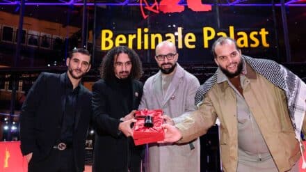 GWFF Best First Feature Award 2026: Chronicles From the Siege by Abdallah Alkhatib – director Abdallah Alkhatib with his producers Salah Issaad and Taqiyeddine Issaa